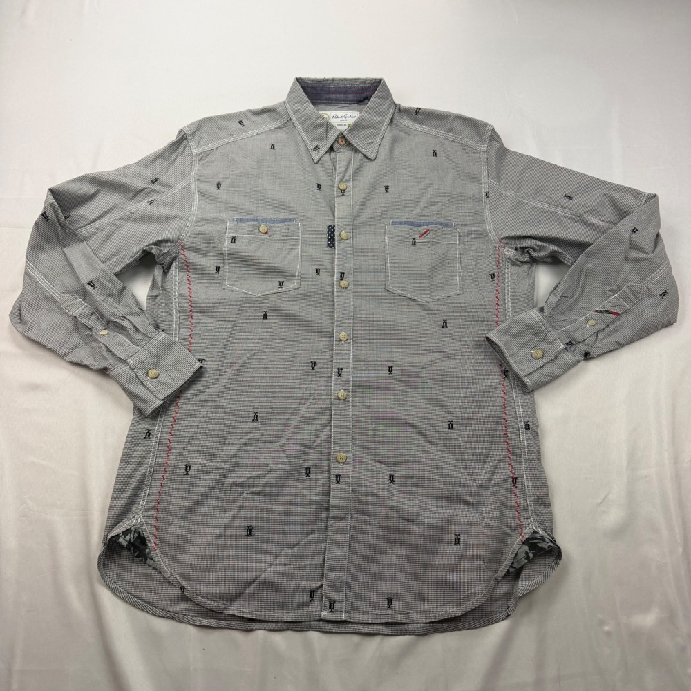 Robert Graham Button Down Shirt Mens Small Black White Martini Check Embroidered
